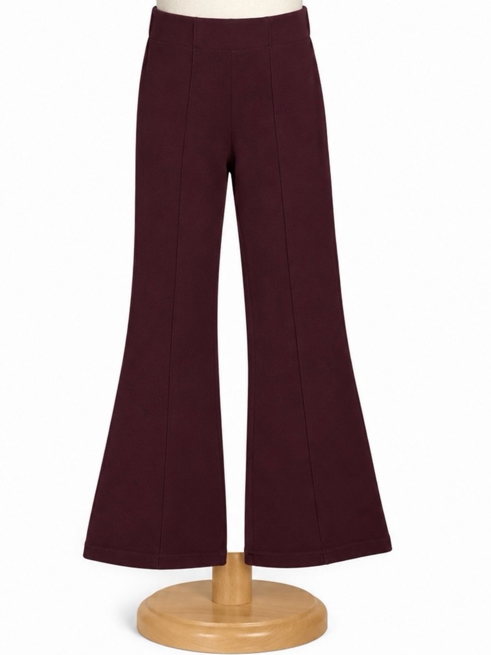 H&M Girls Flared Ponte Leggings Sz 10 9-10Y Burgundy Dark Red Pintuck Seam Pants